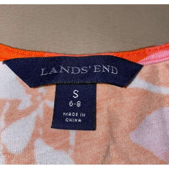 Lands End Floral Short Sleeve Dress Small Orange Pink Flattering Fit Lightweight - Picture 2 of 7